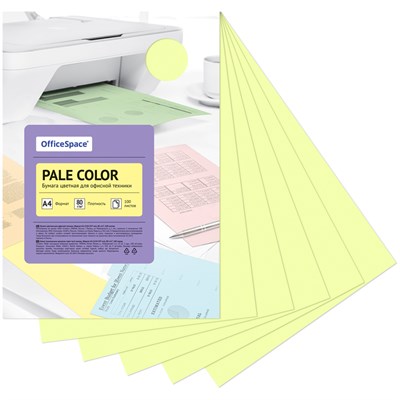 Бумага цветная OfficeSpace "Pale Color", А4, 80г/м², 100л., (желтый) PC_38232 - фото 3583039