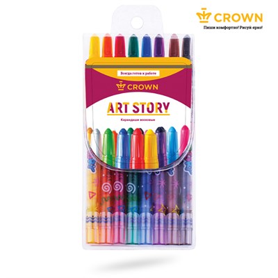 Карандаши восковые Crown "ArtStory", 08цв., выкручивающийся стержень, ПВХ, европодвес TP-800 - фото 3583048